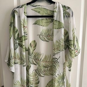 Green and White Chiffon Kimono